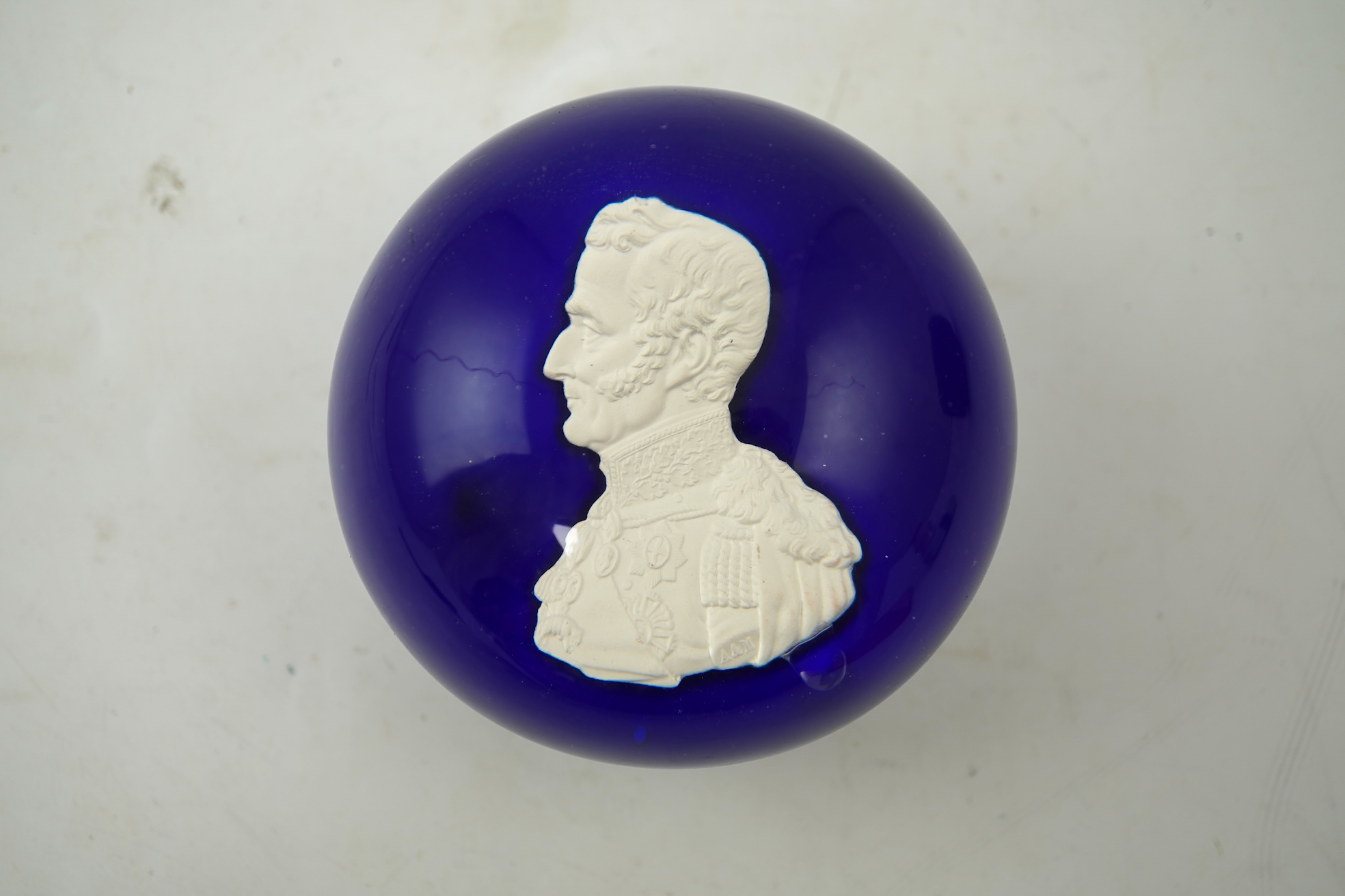 A Clichy Duke of Wellington sulphide paperweight, mid 19th century